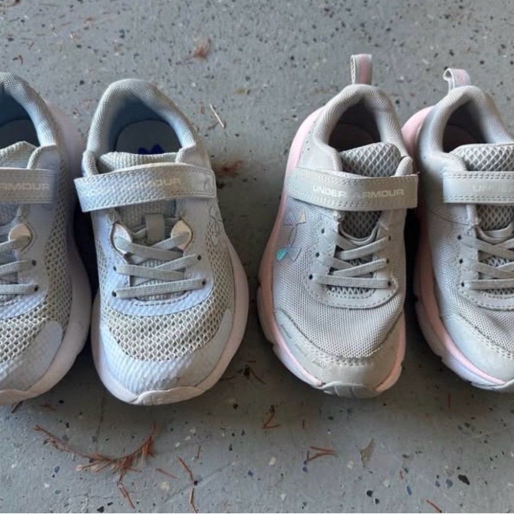 Under Armour Kids' Light Gray and Soft Pink Sneakers